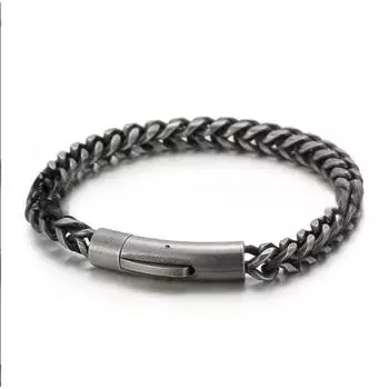 Новый хип-хоп мужской модный круглый полированный браслет из нержавеющей стали, джинсовая цепочка из титановой стали, черные ювелирные изделия с передней и задней цепочкой 19cm