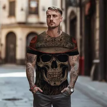 Новый хит продаж Y2K дышащий мужской повседневный дикий топ новая футболка с 3D принтом черепа уличная мужская футболка с круглым вырезом S