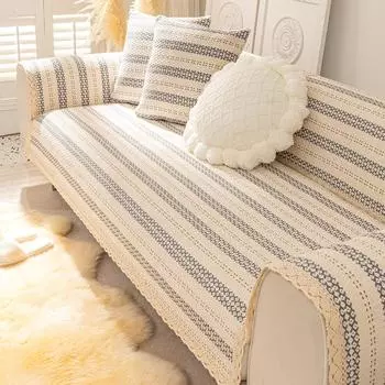 Новый хлопковый и конопляный диванный чехол, сезонный, противоскользящий, простой, универсальный, в полоску, чехол для подушки сиденья 70*50