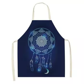 Новый хлопковый льняной фартук «Ловец снов» с трафаретной печатью, женский семейный повседневный кухонный маслостойкий нагрудник для выпечки и приготовления пищи 47x38cm