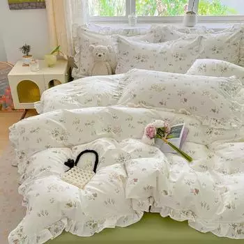 Новый хлопковый принт романтическое кружево одинарный пододеяльник принцесса пододеяльник двуспальный постельное белье 220x240 без наволочки милый кружевной край 150x200cm 1pcs