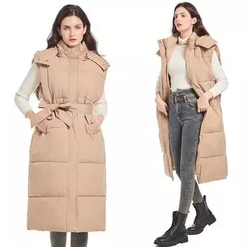 Новый хлопковый жилет Canma Clip с капюшоном, новый женский длинный жилет с тонкой талией из хлопка M белый