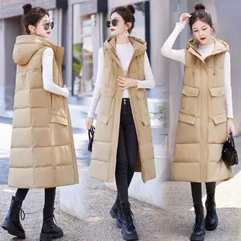 Новый хлопковый жилет осенью и зимой, женский длинный тонкий жилет, жилет-джокер, жилет-жилет. M чёрный