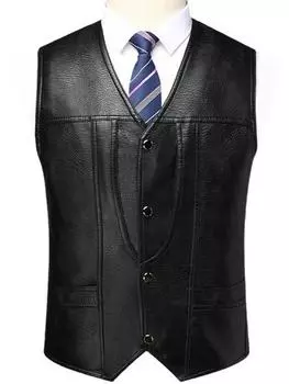 Новый и минималистичный мужской кардиган, модный городской жилет из искусственной кожи с v-образным вырезом, мужской повседневный жилет L чёрный