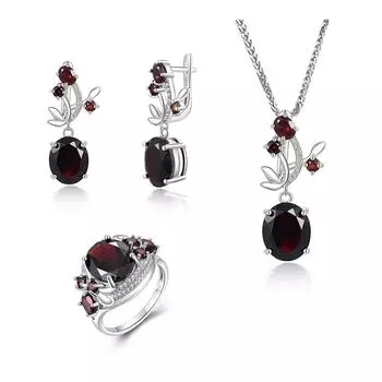 Новый и привлекательный натуральный гранат, кольцо, серьги, ожерелье, комплект, женские элегантные украшения, подарок на помолвку, годовщину US RING SIZE:7# красный