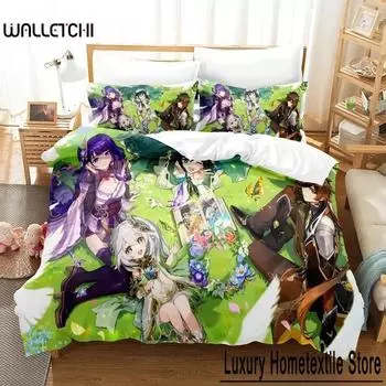 Новый игровой комплект постельного белья Nahida Genshin Impact, комплект из трех предметов в стиле аниме для взрослых и детей, комплект пододеяльников 3D Kawaii Girls 70x133cm 2pcs