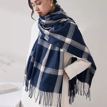 Новый имитация кашемира в клетку темно-синий шарф женская мода теплая длинная шея большая шаль 200*70cm