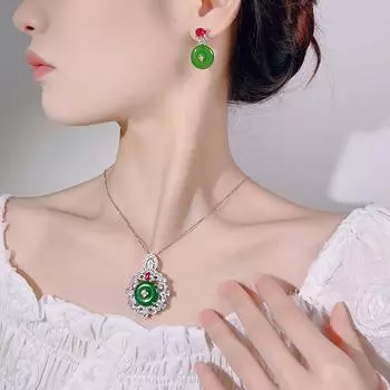 Новый император ожерелье серьги комплект ювелирных изделий имитация натурального халцедона темперамент серьги инкрустированные агат пряжка безопасности для женщин