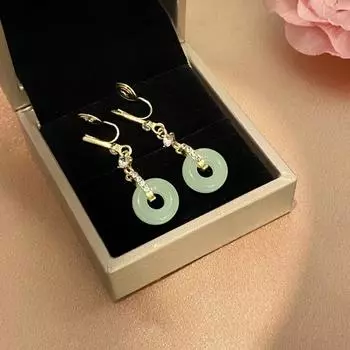 Новый индивидуальный темперамент, имитация нефрита, геометрический кулон, зажим для ушей, женские украшения без отверстий для ушей