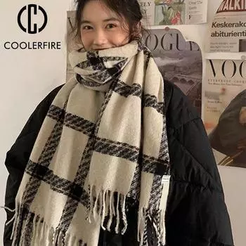 Новый Ins шарф для женщин и мужчин, осенний и зимний клетчатый корейский вариант студенческой шали, модный теплый мужской шарф на шеюAD2153 China&One Size чёрный