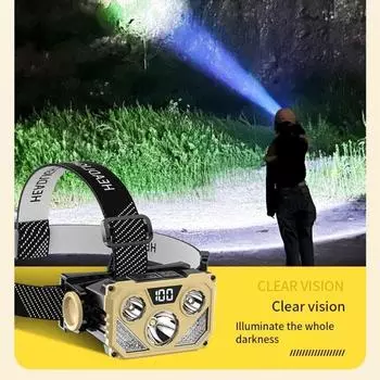 Новый интеллектуальный налобный фонарь с ЖК-дисплеем Электрический дисплей Сверхяркий налобный фонарь Длительный срок службы батареи Яркий свет Мини-зарядка на открытом воздухе Ночная рыбалка