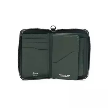 Новый интересный кошелек Chatten Bifold Wallet с круглым отделением для купюр и внутренним отделением 0708 Black x Green [Новый интерес] 2.0 (Вертикальная молния, язычок)