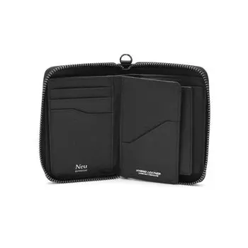 Новый интересный кошелек Schatten Bifold Wallet с круглым отделением для купюр и внутренним отделением 0708 Black x Black [Новый интересный] 2.0 (Вертикальная молния, язычок)