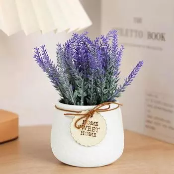 Новый искусственный цветок лаванды из полиэстера с горшком, предметы домашнего декора
