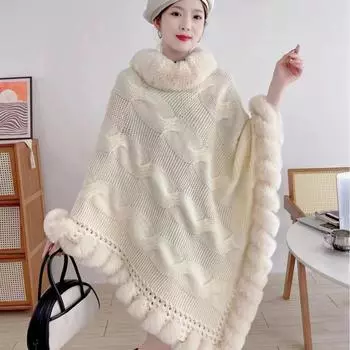 Новый искусственный мех кролика однотонный пуловер накидка свитер женский шаль пуловер вязаный свитер One Size серый