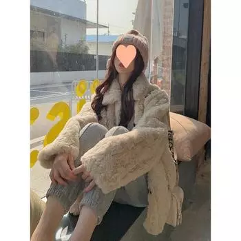 Новый искусственный мех не вздутый кроличий мех шерсть овечья шерсть маленький мужской кожаное пальто средней длины женский L