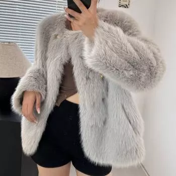 Новый искусственный мех осень-зима меховой мех интегрированный шерстяной пальто женский тосканский экологически чистый мех лиса one size fits all серый