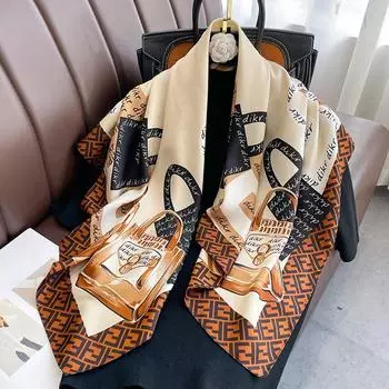 Новый искусственный шелковый шарф женский элегантный квадратный шарф с буквами 90*90 см мягкий и гладкий усовершенствованный классический аксессуар