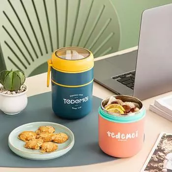 Новый изолированный ланч-бокс из нержавеющей стали, двухслойный японский суповой стакан, герметичная чашка для завтрака с крышкой, ложка, коробка для бенто