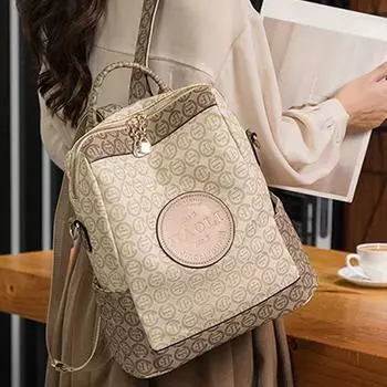 Новый известный женский рюкзак в стиле ретро с принтом, большой вместительности, дорожный рюкзак высокого качества из искусственной кожи, школьная сумка на плечо хаки