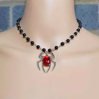 Новый изысканный кулон-паук, череп, голова птицы, рубин, изысканный кулон, ожерелье, модный бутик 45CM