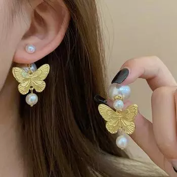 Новый изысканный модный дизайн, индивидуальные жемчужные серьги-бабочки, женские серьги