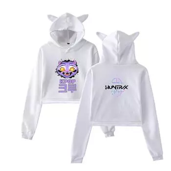 Новый K-pop Пуловер Охотники на демонов Повседневные укороченные худи с кошкой для девочек Женские толстовки с длинным рукавом Кроп-топ Женская толстовка Сексуальные топы XS белый