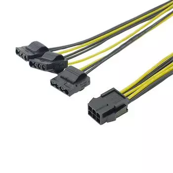Новый кабель-разветвитель питания для видеокарты 2x PCIe 6Pin (мама) на 3 Molex IDE 4Pin