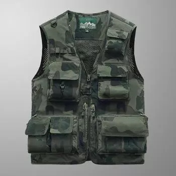 Новый камуфляжный жилет весна-осень многокарманный жилет мужской тонкий жилет для отдыха на открытом воздухе дышащий спортивный рабочий жилет M