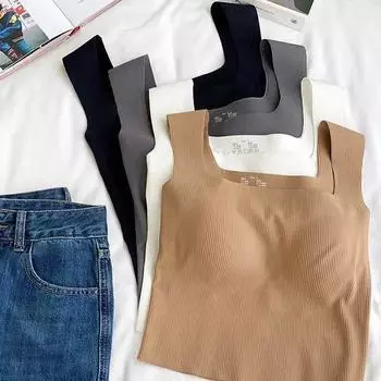 Новый камзол с широкими плечами и квадратным вырезом, красивый жилет с резьбой сзади, женский бесшовный цельный повседневный однотонный топ с фиксированной чашкой XL серый