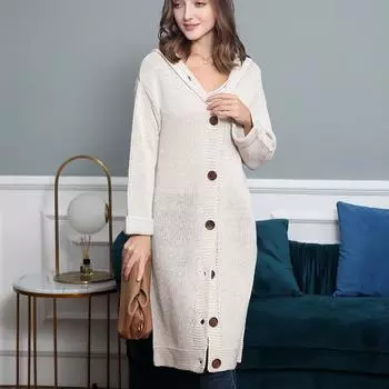 Новый кардиган с капюшоном, утолщенный вязаный свитер, длинный свитер S розовый