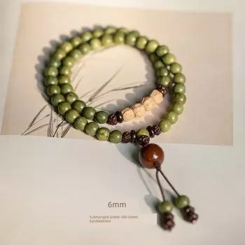 Новый китайский браслет DIY летний браслет из зеленого сандала браслет на все случаи жизни маленький свежий воздух подлинные товары украшения стиль мори простой стиль [6mm] Submerged Grade-Old Green Sandalwood