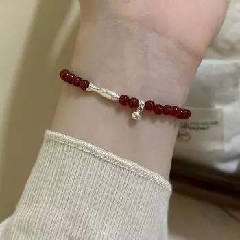 Новый китайский браслет из бисера и красного агата Koi, эластичная веревка, женский легкий роскошный литературный и ретро-темперамент, универсальный браслет, ювелирные изделия