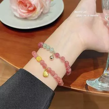 Новый китайский браслет с клубничным кристаллом и жемчугом, сумка для благословения, для девушки, высокочувствительный нишевый дизайн, браслет из бисера, ювелирные изделия для пары.