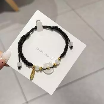 Новый китайский кот Радость Мир Пряжка для пары Браслет Мужской и женский Плетеный Ручной работы Ремешок для ношения Подруга Ручные украшения Подарок для подруг [1] Black