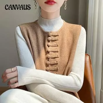 Новый китайский круглый вырез с пряжкой из пряжки вязаный жилет женский повседневный осенне-зимний комплект без рукавов S серый