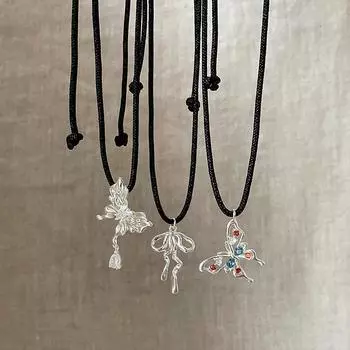 Новый китайский кулон в виде бабочки, плетеное ожерелье из веревки, женская индивидуальность, простой модный темперамент, универсальная цепочка на шею, цепочка на ключицу