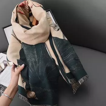 Новый китайский модный принт лотоса темперамент ханьфу с шалью осень и зима национальный стиль ретро кашемир теплый шарф 67*185