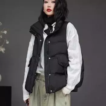 Новый китайский модный женский пуховый жилет 2024 года, зимний воротник-стойка, легкий белый утиный пуховый терможилет, утолщенная куртка большого размера S верблюд