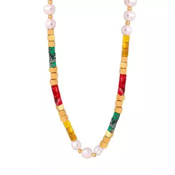 Новый китайский натуральный камень пресноводный жемчуг круглый бисер ожерелье титановая сталь 18-каратное золото универсальная ниша темперамент ювелирные изделия женщины