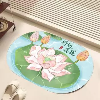Новый китайский овальный коврик для ванной комнаты с изображением лотоса, коврик для туалета с диатомовой грязью, противоскользящий впитывающий коврик для ног на кухне 50 * 80cm