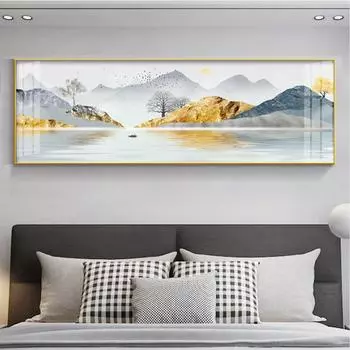 Новый китайский пейзаж, холст, картина, настенное искусство, золотые горы, богатые деревья, постеры и принты для украшения стен гостиной 20x60cm Unframed
