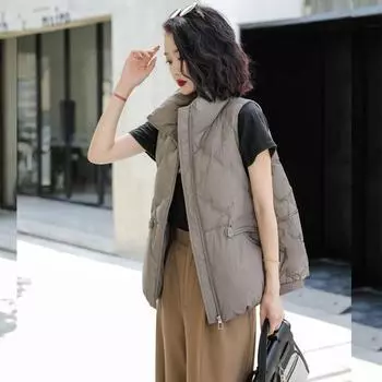 Новый китайский пуховый жилет женская верхняя одежда 2024 зима новый легкий воротник-стойка кленовый лист теплый жилет этнический стиль one size fits all хаки