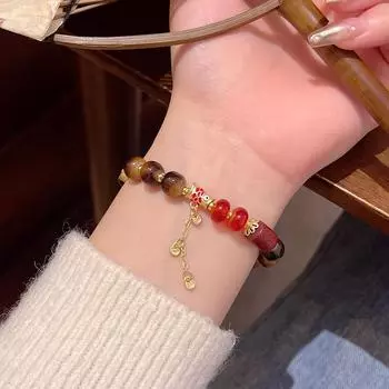 Новый китайский ретро-стиль имитация тигрового глаза камень бисер кристалл браслет для женщин 1 pcs