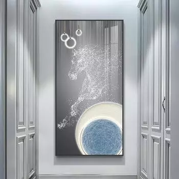 Новый китайский стиль абстрактная бегущая лошадь холст картина светло-голубая геометрия постеры с животными и принты для декора входа на крыльцо 20cm40cm NoFrame