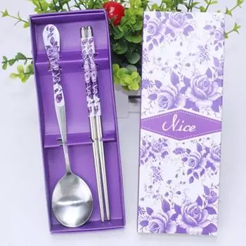 Новый китайский стиль элегантный нескользящий дизайн палочки для еды из нержавеющей стали ложка подарочный набор продвижение продаж синий