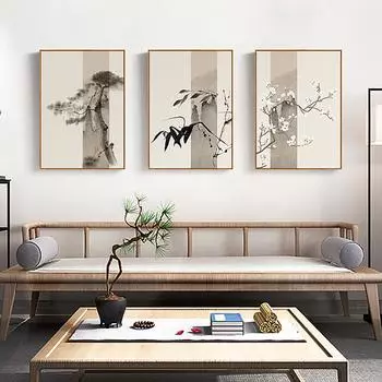 Новый китайский стиль бамбуковый цветок сливы сосна пейзаж холст живопись классические декоративные художественные постеры для домашней стены эстетический 21cm30cm NoFrame