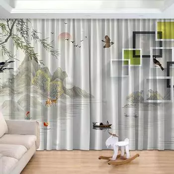 Новый китайский стиль Дзен бамбуковая картина полутень принт крючок для штор спальня гостиная окно от пола до потолка 2 панели cortinas (W50cmxH130cm)x2&Rod Pocket