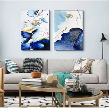 Новый китайский стиль Голубые чернила Лотос Животное Летящая птица Холст Живопись Настенный плакат Пейзаж Дом Декор Картина Гостиная Без рамки 21*30cm