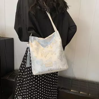 Новый китайский стиль, иностранный стиль, большая вместимость, сумка под мышкой, женская новая модная сумка-ведро для поездок на работу и обратно 2024 года синий